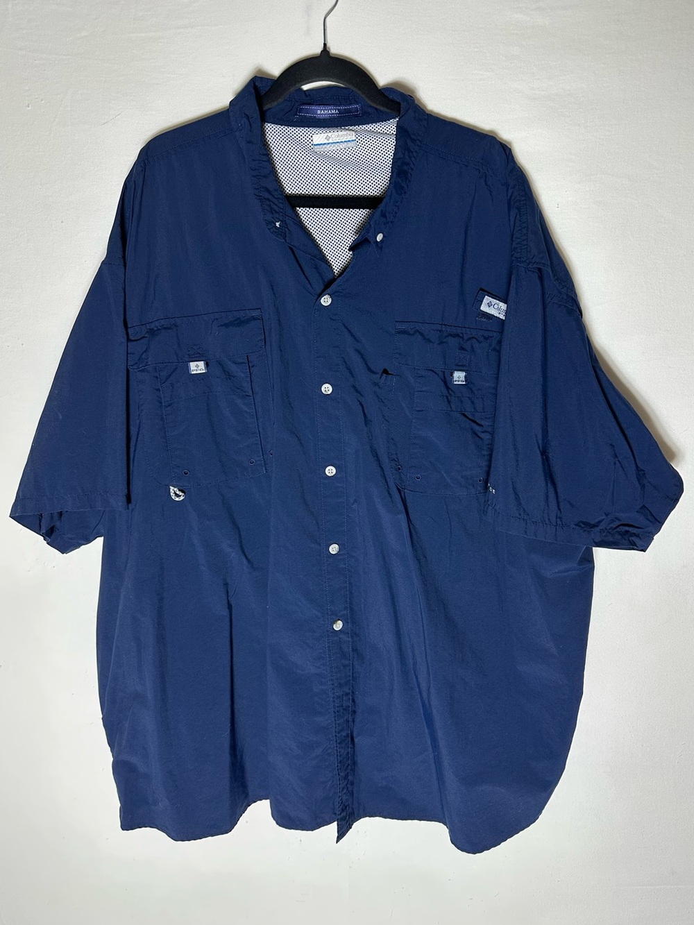 Columbia PFG Bahama II Short Sleeve Fishing Shirt Navy Blue Tactel Nylon 4XT